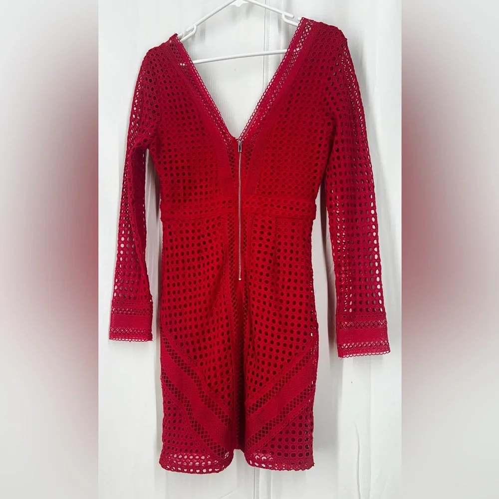 Astr The Label Mesh Body-Con Red Dress women’s size S - Picture 5 of 11